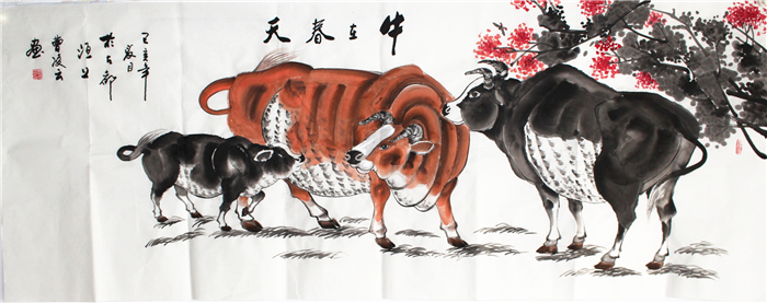 牛在春天图-曹凌云国画